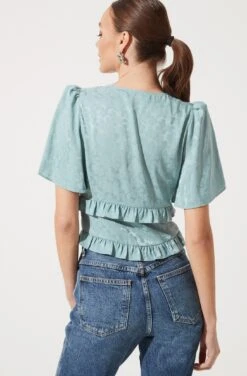 Short Sleeve Ruffle Hem Top -Astr The Label Shop AT16334 SAGE 992