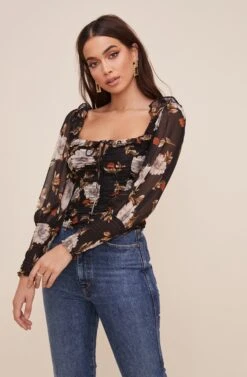 Square Neck Ruched Floral Top -Astr The Label Shop AT16433 BLACKMULTIFLORAL 2