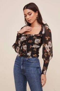 Square Neck Ruched Floral Top -Astr The Label Shop AT16433 BLACKMULTIFLORAL 3