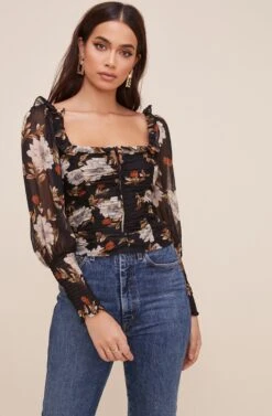Square Neck Ruched Floral Top -Astr The Label Shop AT16433 BLACKMULTIFLORAL 4