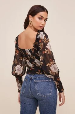 Square Neck Ruched Floral Top -Astr The Label Shop AT16433 BLACKMULTIFLORAL 6