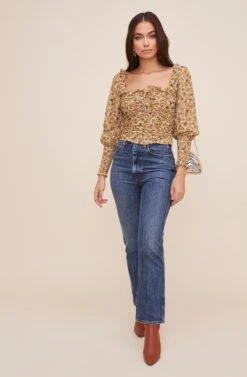 Square Neck Ruched Floral Top -Astr The Label Shop AT16433 IVORY MUSTARDFLORAL 1