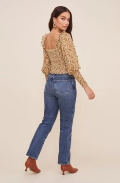 Square Neck Ruched Floral Top -Astr The Label Shop AT16433 IVORY MUSTARDFLORAL 5