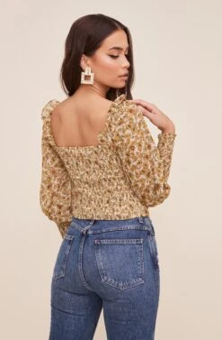 Square Neck Ruched Floral Top -Astr The Label Shop AT16433 IVORY MUSTARDFLORAL 6