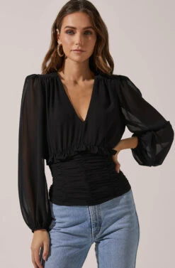 Ruched Bodice Long Sleeve Top