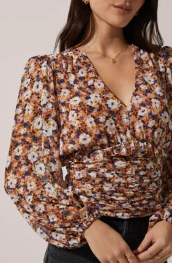 Ruched Bodice Long Sleeve Top 17 Ruched Bodice Long Sleeve Top -Astr The Label Shop AT16488 003 RUST PURPLEMULTI 3