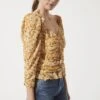 Ruched Sleeve Sweetheart Top -Astr The Label Shop AT16558 MUSTARD ORANGE DITSY 1021