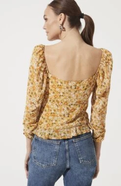 Ruched Sleeve Sweetheart Top 13 Ruched Sleeve Sweetheart Top -Astr The Label Shop AT16558 MUSTARD ORANGE DITSY 1023