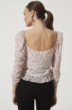 Ruched Sleeve Sweetheart Top 16 Ruched Sleeve Sweetheart Top -Astr The Label Shop AT16558 PURPLE MUSTARD DITSY 1027