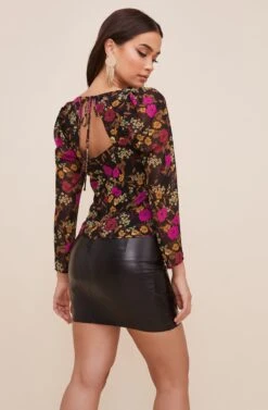 Sweetheart Back Tie Top -Astr The Label Shop AT16577 BLACK PINKFLORAL 5