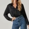 Long Sleeve Button Front Shirt -Astr The Label Shop AT16661 BLACK 3