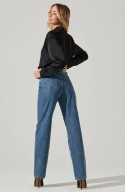 Long Sleeve Button Front Shirt -Astr The Label Shop AT16661 BLACK 5