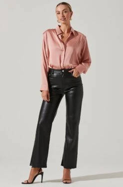 Long Sleeve Button Front Shirt -Astr The Label Shop AT16661 BLUSH 1