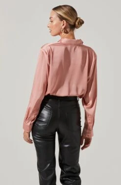 Long Sleeve Button Front Shirt -Astr The Label Shop AT16661 BLUSH 4