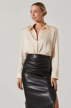 Long Sleeve Button Front Shirt -Astr The Label Shop AT16661 CREAM 2