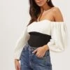 Off The Shoulder Long Sleeve Bodysuit -Astr The Label Shop AT16671 BLACK IVORY 2