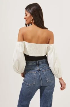 Off The Shoulder Long Sleeve Bodysuit -Astr The Label Shop AT16671 BLACK IVORY 5