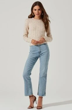 Long Sleeve Pearl Sweater -Astr The Label Shop AT16786 CREAM 0159