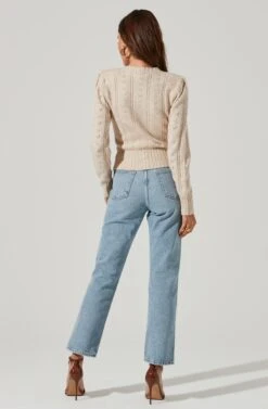 Long Sleeve Pearl Sweater -Astr The Label Shop AT16786 CREAM 0178