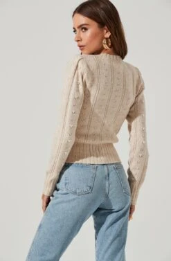 Long Sleeve Pearl Sweater -Astr The Label Shop AT16786 CREAM 0181