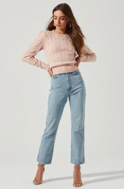 Long Sleeve Pearl Sweater -Astr The Label Shop AT16786 PINK 0060