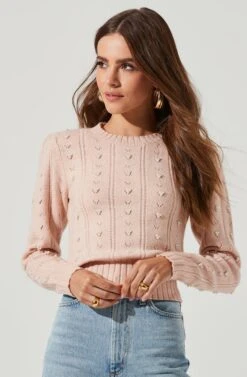 Long Sleeve Pearl Sweater -Astr The Label Shop AT16786 PINK 0067