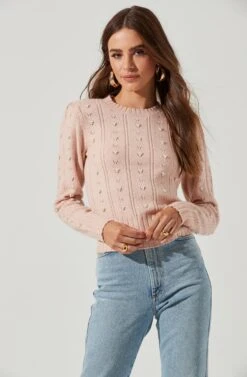 Long Sleeve Pearl Sweater -Astr The Label Shop AT16786 PINK 0071