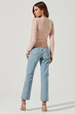 Long Sleeve Pearl Sweater -Astr The Label Shop AT16786 PINK 0082