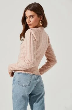 Long Sleeve Pearl Sweater -Astr The Label Shop AT16786 PINK 0083
