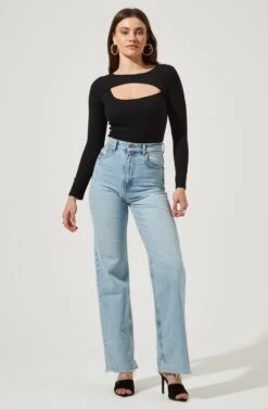 Front Cut Out Bodysuit -Astr The Label Shop AT16817 BLACK 1