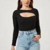 Front Cut Out Bodysuit -Astr The Label Shop AT16817 BLACK 2