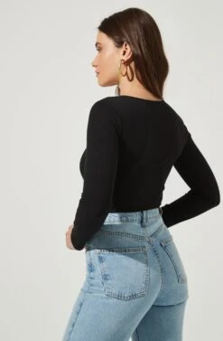 Front Cut Out Bodysuit -Astr The Label Shop AT16817 BLACK 4