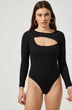 Front Cut Out Bodysuit -Astr The Label Shop AT16817 BLACK 5