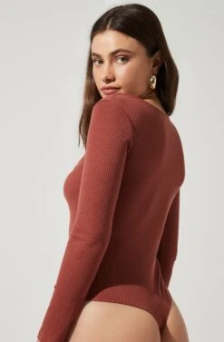 Front Cut Out Bodysuit -Astr The Label Shop AT16817 MARSALA 6