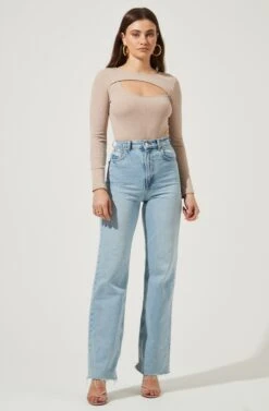 Front Cut Out Bodysuit -Astr The Label Shop AT16817 NUDE 1