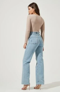 Front Cut Out Bodysuit -Astr The Label Shop AT16817 NUDE 3