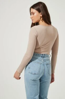 Front Cut Out Bodysuit -Astr The Label Shop AT16817 NUDE 4