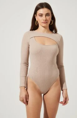 Front Cut Out Bodysuit -Astr The Label Shop AT16817 NUDE 5