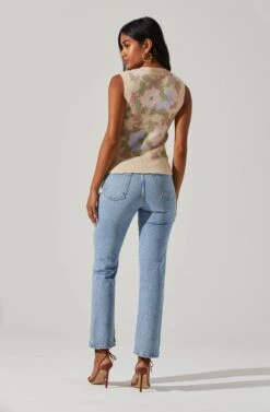 Floral Pattern Sweater Vest -Astr The Label Shop AT16821C PINKBEIGEFLORAL 4