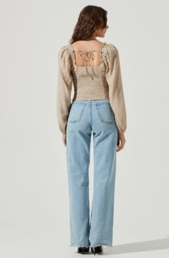 Swiss Dot Puff Sleeve Top -Astr The Label Shop AT16898 TAUPE 3