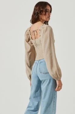 Swiss Dot Puff Sleeve Top -Astr The Label Shop AT16898 TAUPE 4