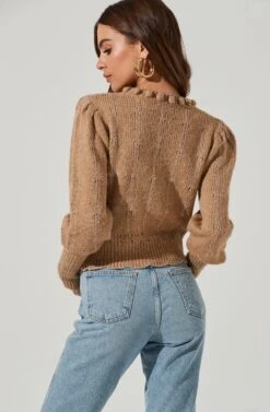 Scallop Hem Pom Pom Neck Sweater -Astr The Label Shop AT16922 BISCUIT 0153