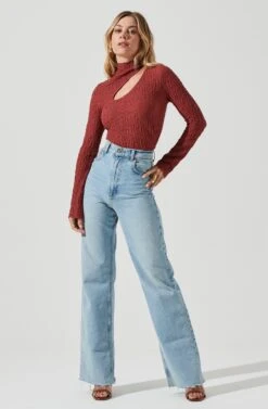 Slit Mock Neck Top 31 Slit Mock Neck Top -Astr The Label Shop AT16954 RUST 1