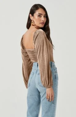 Ruched Long Sleeve Square Neck Bodysuit -Astr The Label Shop AT16959 BROWN 4