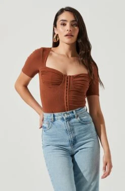 Hook & Eye Bodysuit -Astr The Label Shop AT16960 BROWN 2