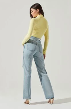 Long Sleeve Cutout Bodysuit 36 Long Sleeve Cutout Bodysuit -Astr The Label Shop AT16961 YELLOW 4