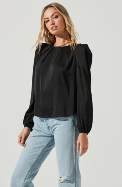 Puff Shoulder Long Sleeve Top -Astr The Label Shop AT16964 BLACK 2