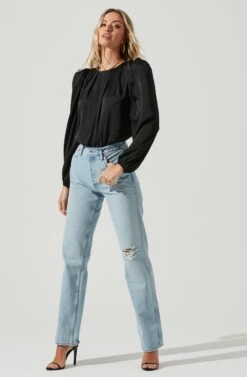 Puff Shoulder Long Sleeve Top -Astr The Label Shop AT16964 BLACK 5