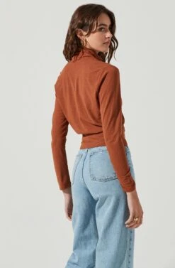 Long Sleeve Mock Neck Shrug -Astr The Label Shop AT16970 BROWN 5