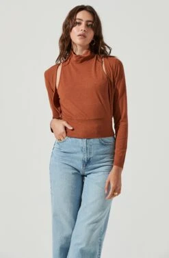 Long Sleeve Mock Neck Shrug -Astr The Label Shop AT16970 BROWN 6